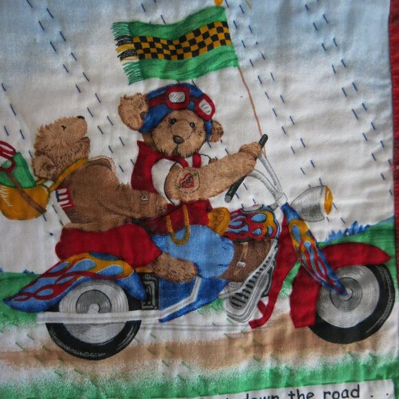 Vintage Handmade Handsewn Bears On Go Micky Mouse Double Sided Cotton Quilt - Picture 11 of 16